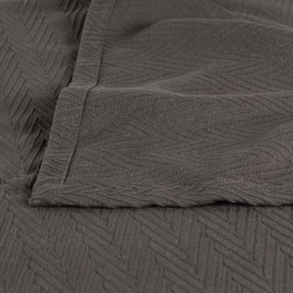 Twin Charcoal Cotton Woven Chevron Blanket