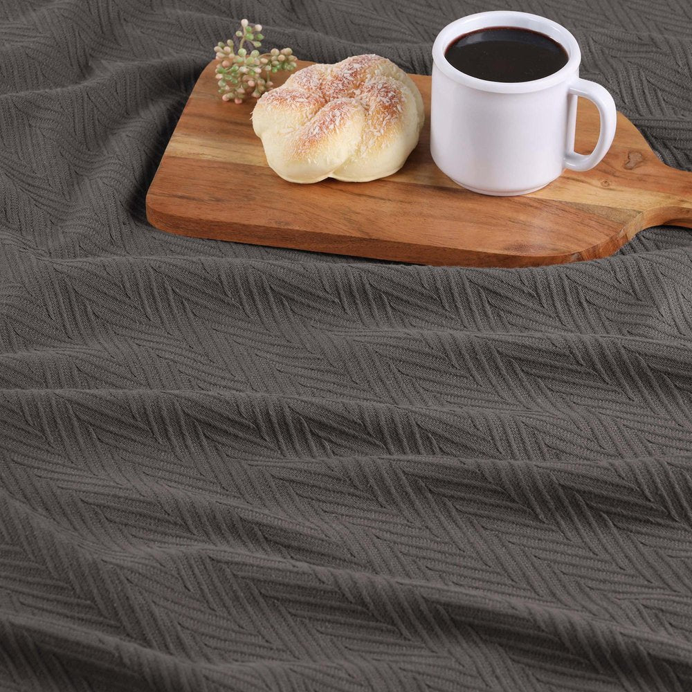 Twin Charcoal Cotton Woven Chevron Blanket