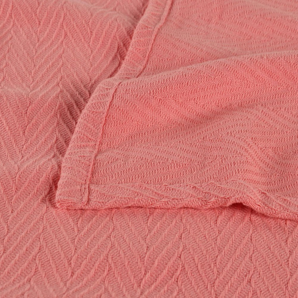 Twin Coral Cotton Woven Chevron Blanket