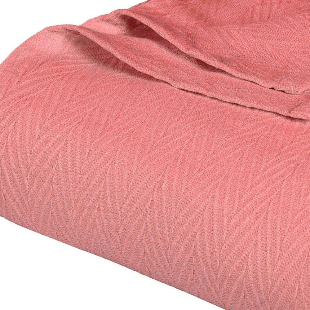 Twin Coral Cotton Woven Chevron Blanket