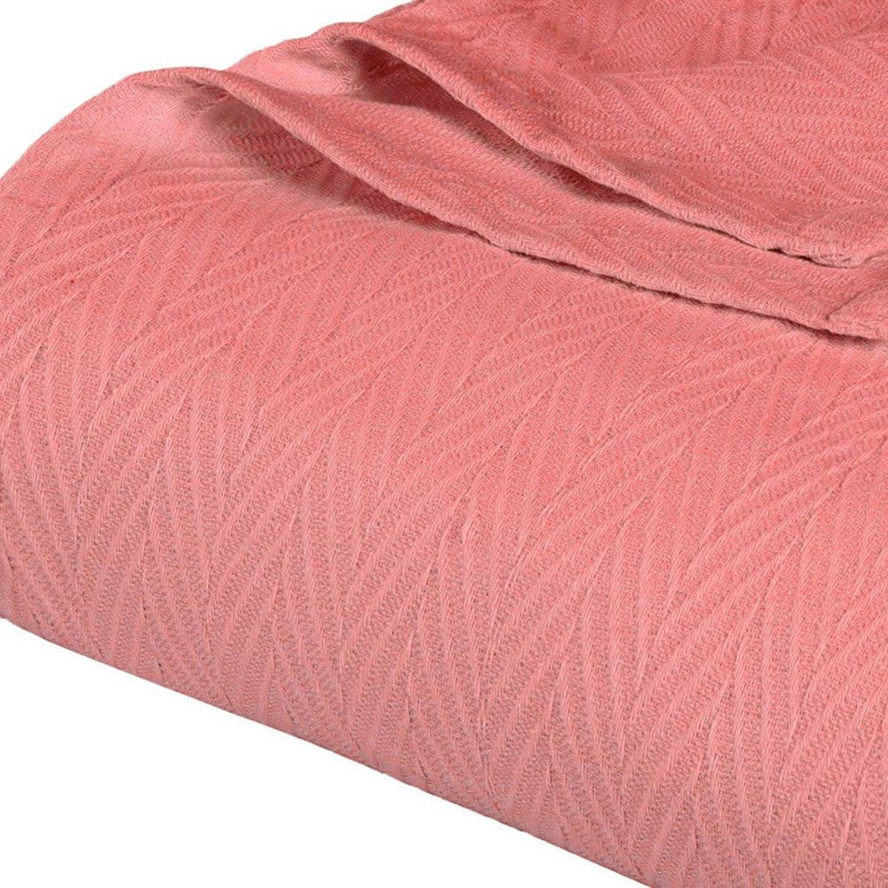 Twin Coral Cotton Woven Chevron Blanket