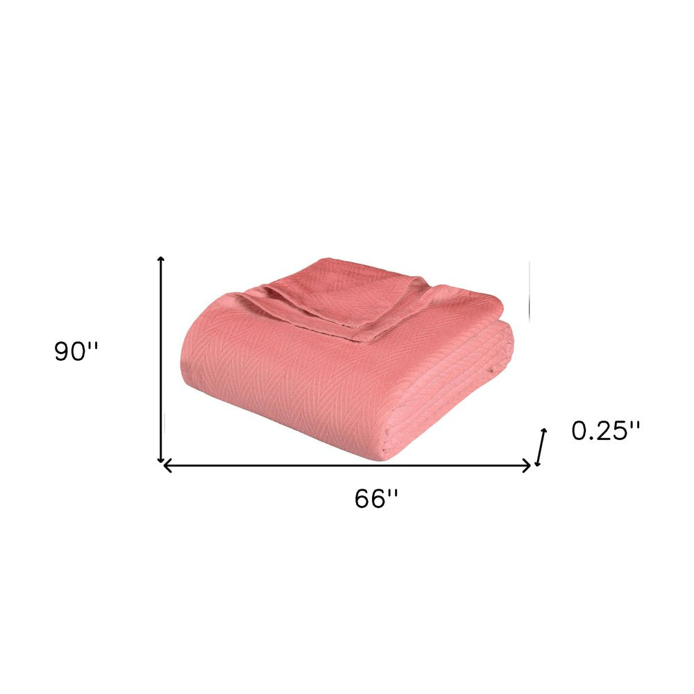 Twin Coral Cotton Woven Chevron Blanket