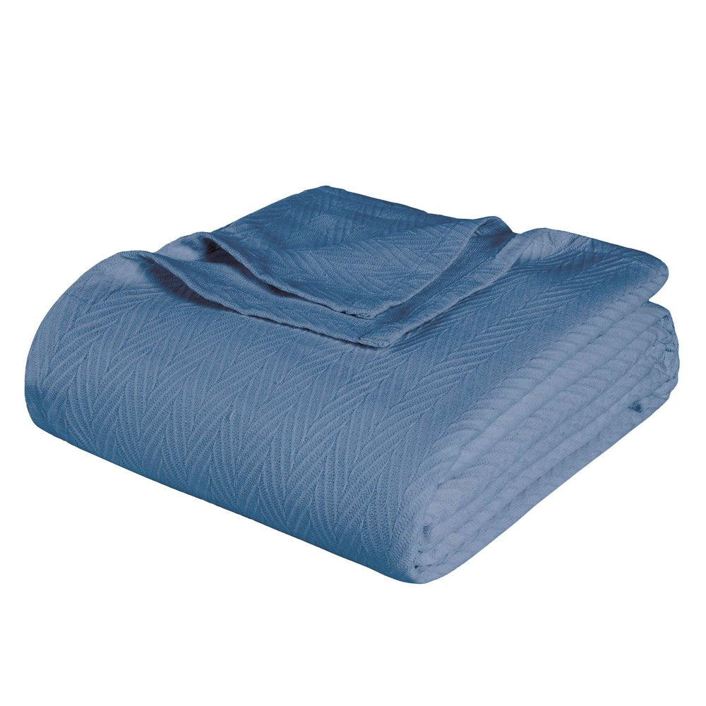 Twin Denim Blue Cotton Waffle Weave Blanket