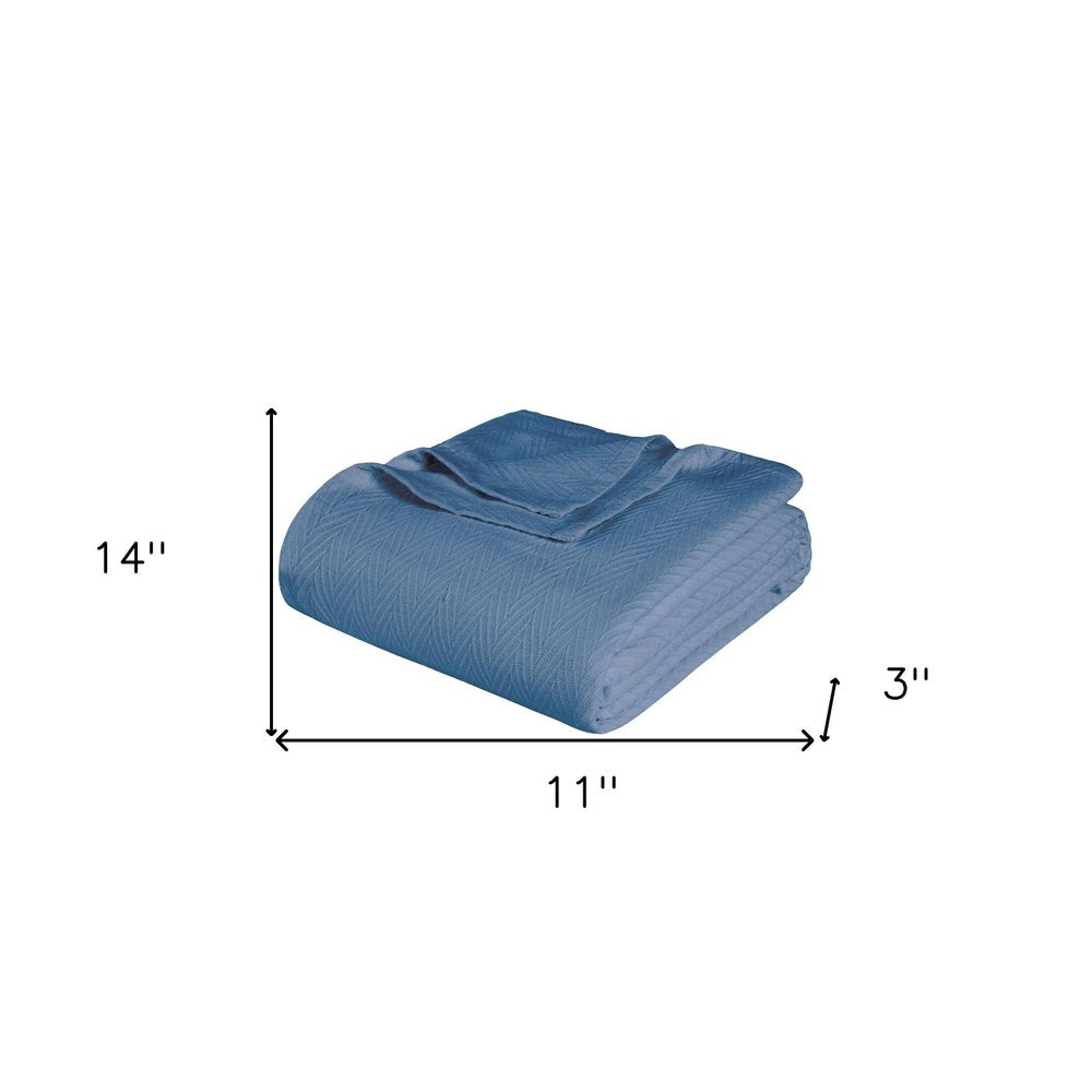 Twin Denim Blue Cotton Waffle Weave Blanket