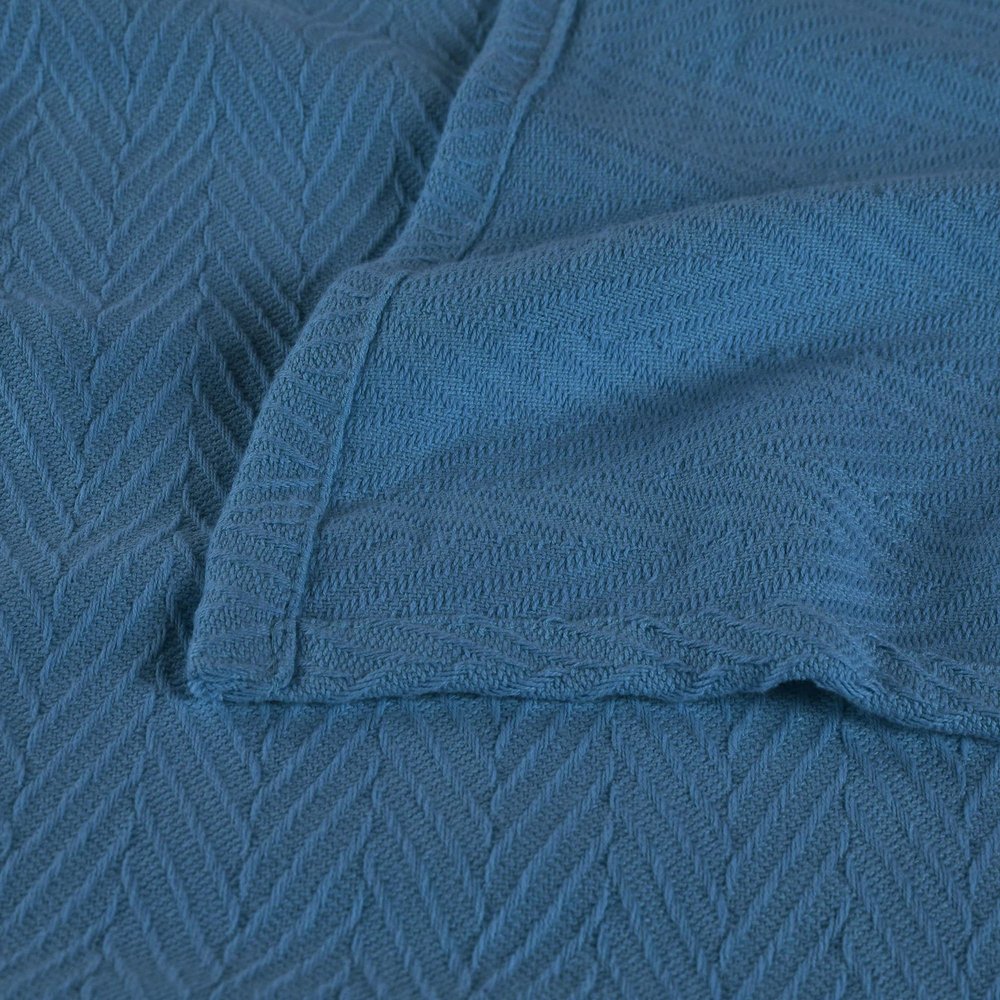 Twin Denim Blue Cotton Waffle Weave Blanket