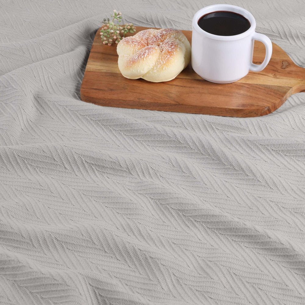 Twin Silver Cotton Woven Chevron Blanket