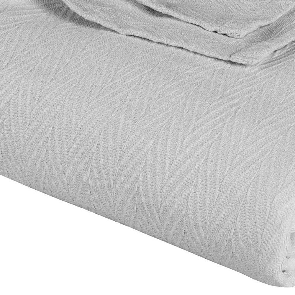 Twin Silver Cotton Woven Chevron Blanket