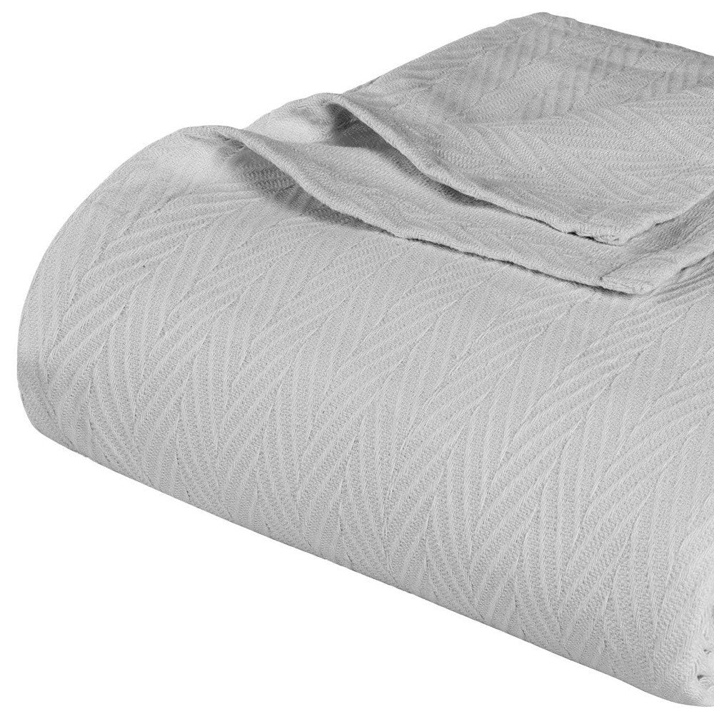 Twin Silver Cotton Woven Chevron Blanket