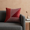 20" Red and White Geometric Cotton Throw Pillow With Embroidery