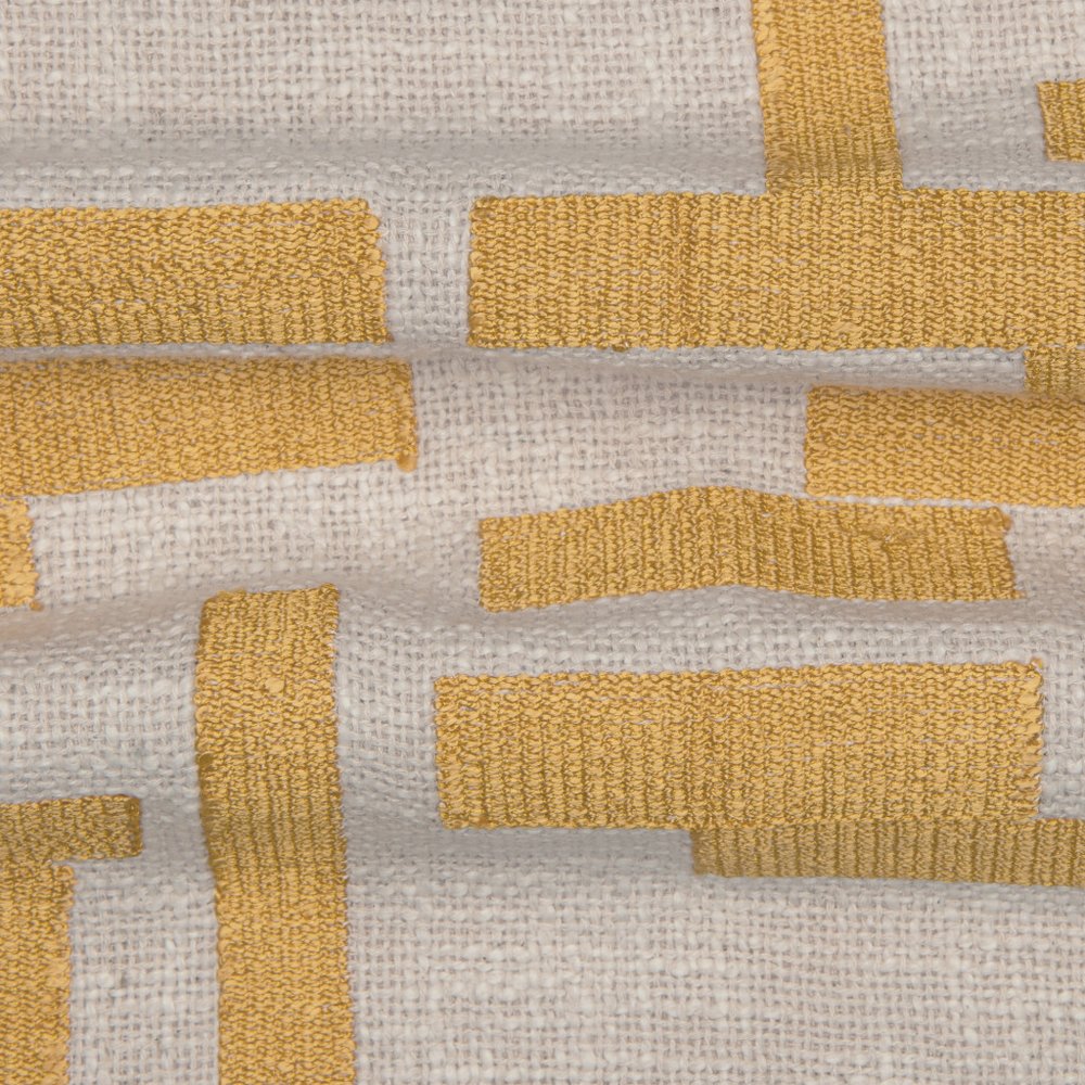 24" Yellow and Ivory Geometric Cotton Blend Throw Pillow With Embroidery