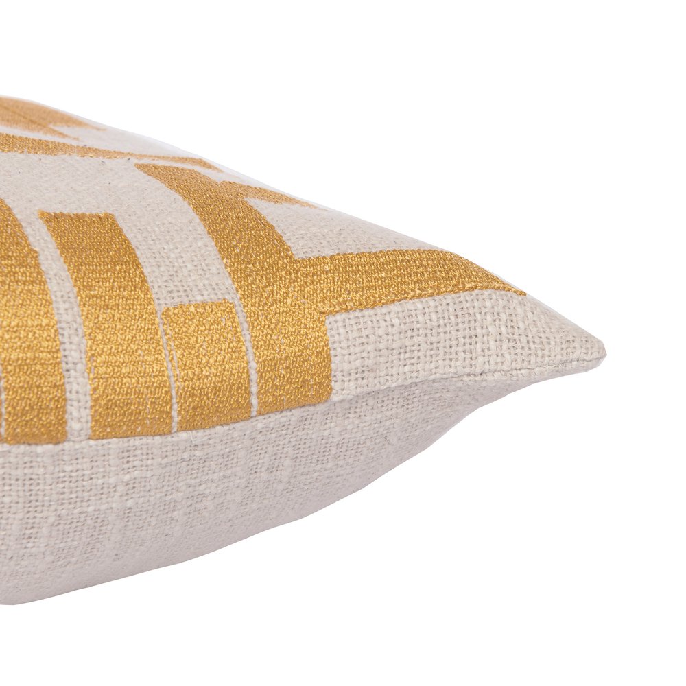 24" Yellow and Ivory Geometric Cotton Blend Throw Pillow With Embroidery