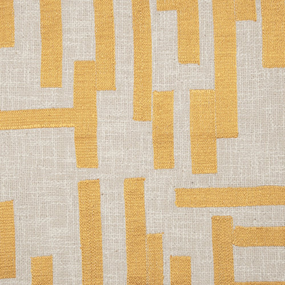 24" Yellow and Ivory Geometric Cotton Blend Throw Pillow With Embroidery