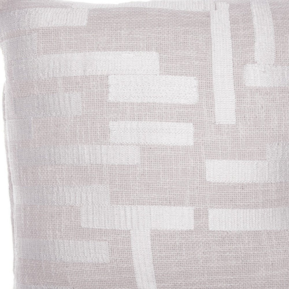 24" Ivory Cotton Blend Throw Pillow with Embroidery