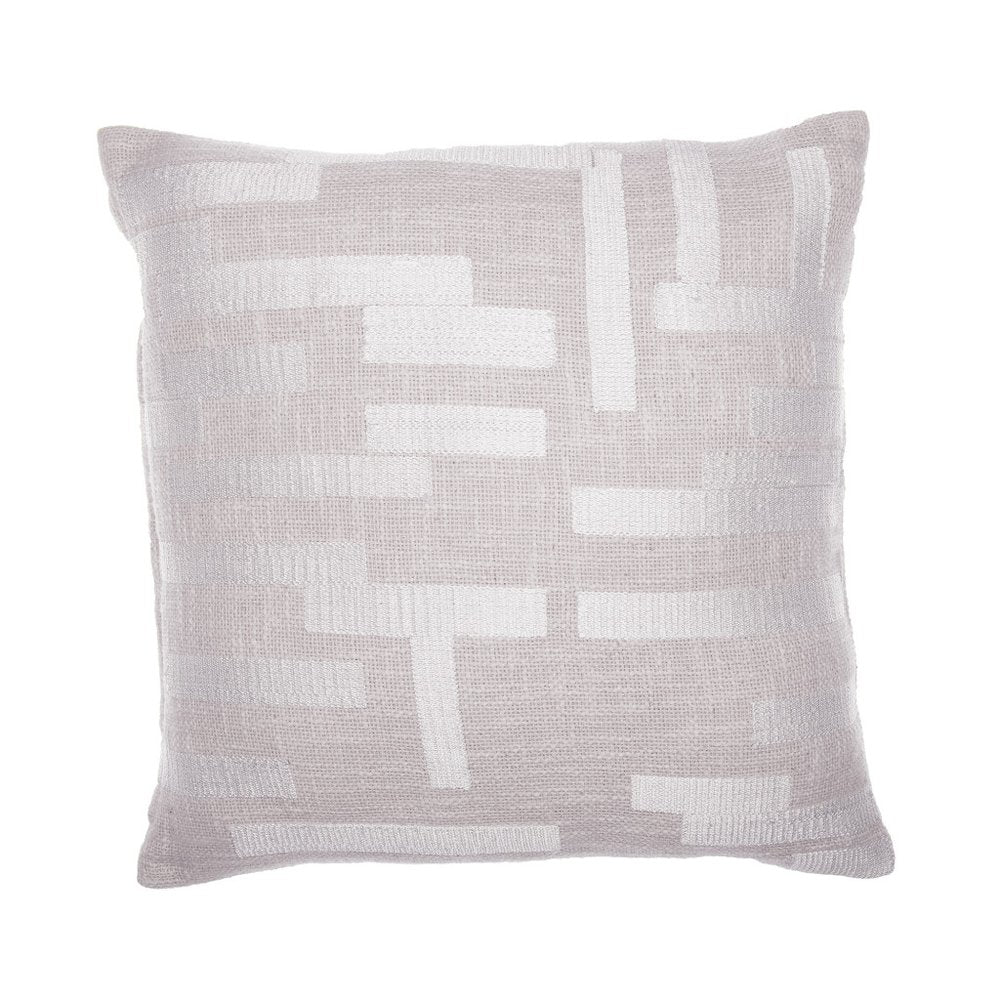 24" Ivory Cotton Blend Throw Pillow with Embroidery