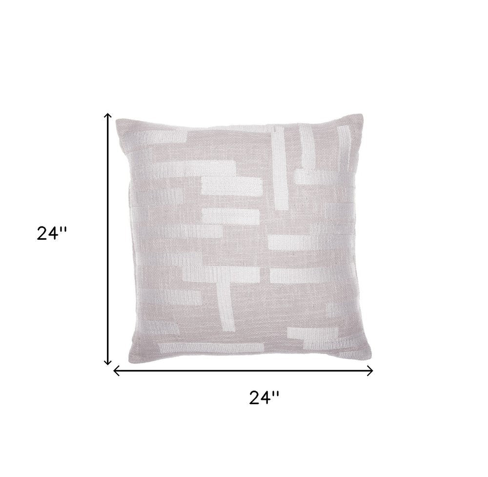 24" Ivory Cotton Blend Throw Pillow with Embroidery