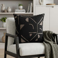 24" Beige and Black Geometric Cotton Blend Throw Pillow With Embroidery