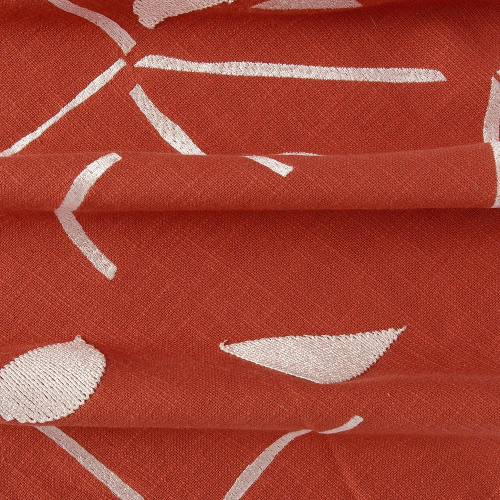 24" Orange and Ivory Geometric Cotton Blend Throw Pillow  With Embroidery