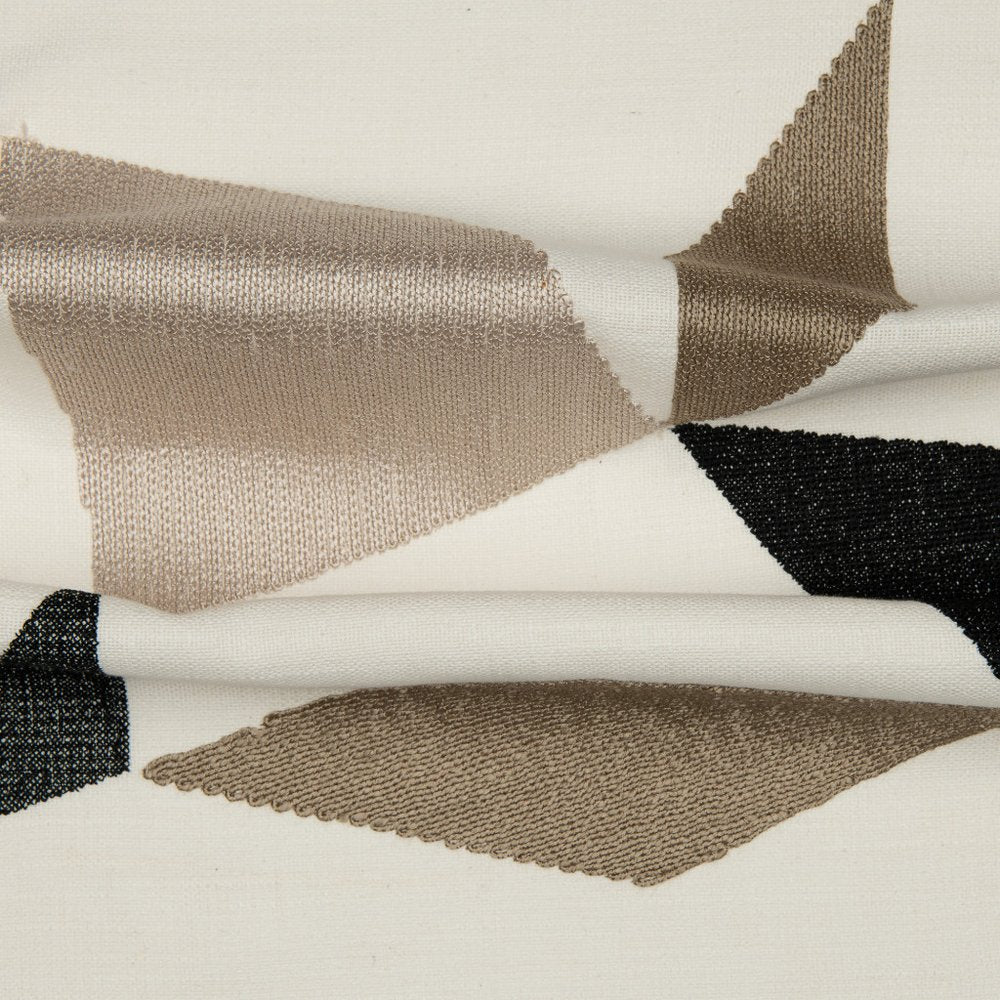 24" Taupe and Ivory Geometric Cotton Blend Throw Pillow With Embroidery