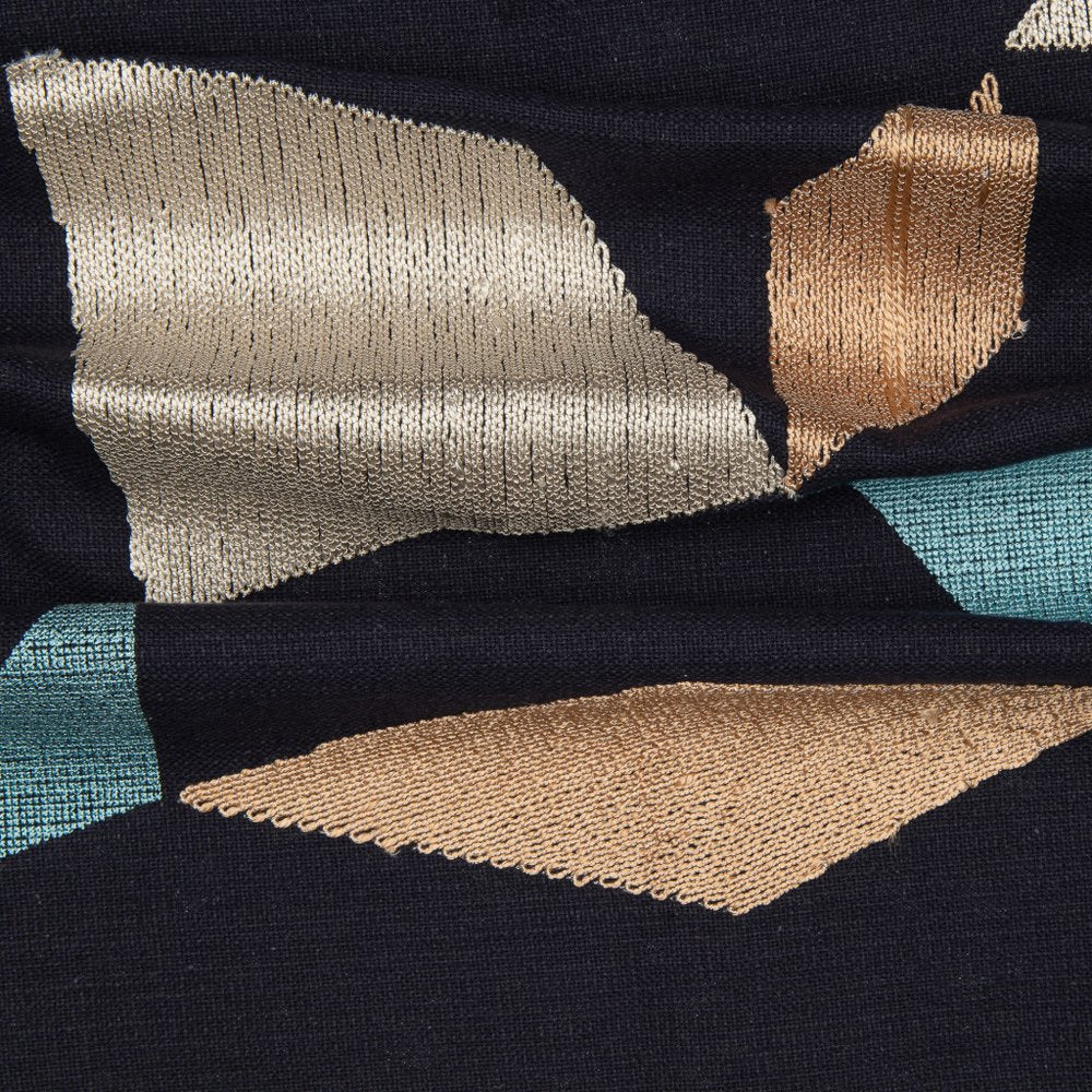 24" Blue and Beige Geometric Cotton Blend Throw Pillow With Embroidery