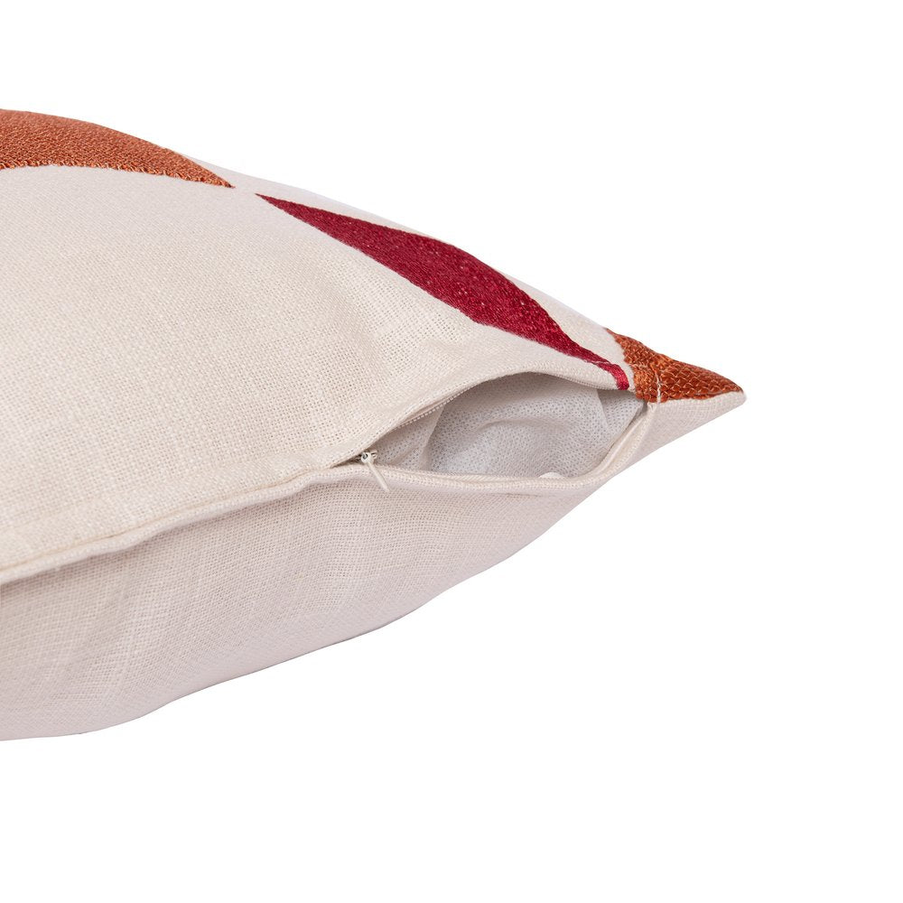 24" Ivory Geometric Cotton Blend Throw Pillow With Embroidery