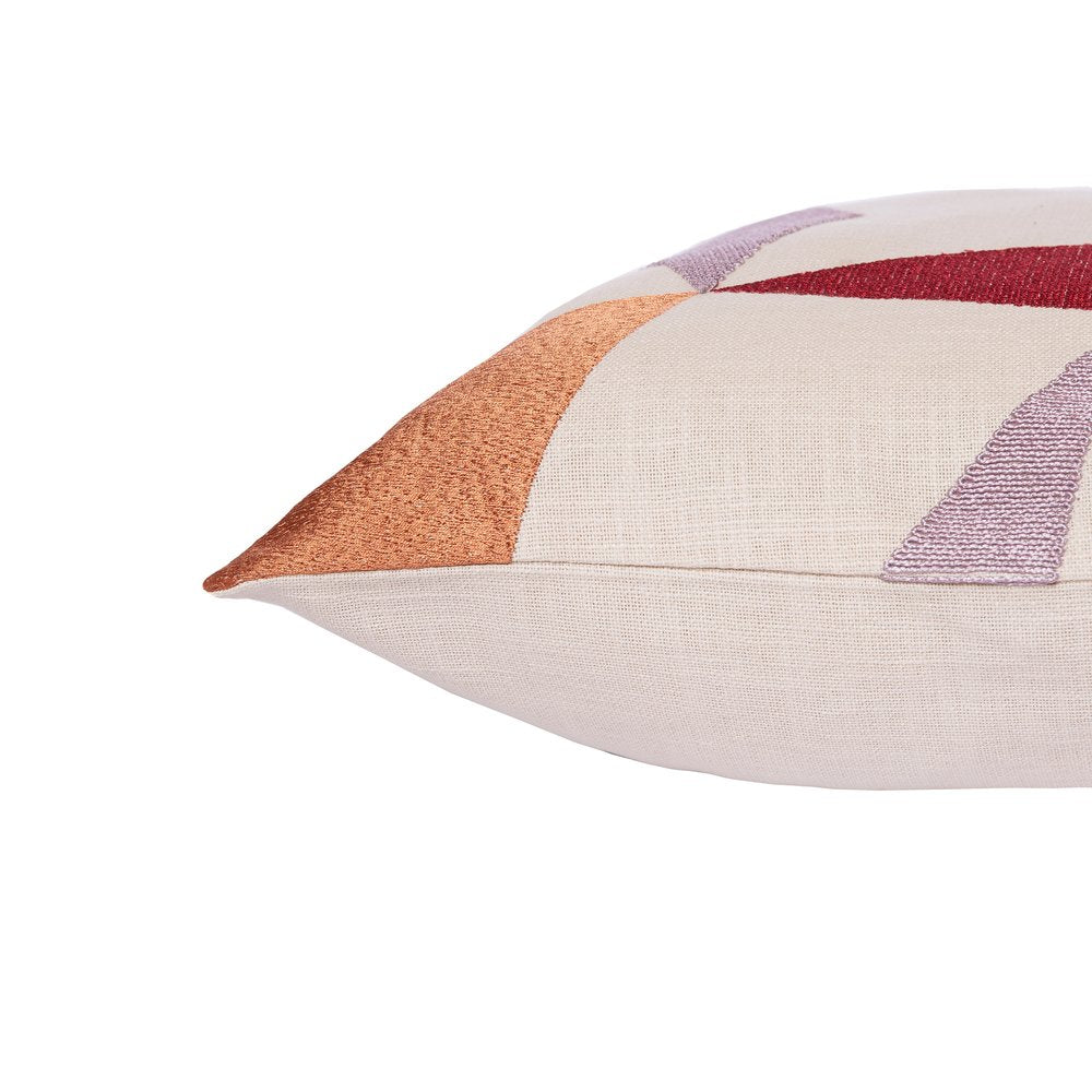 24" Ivory Geometric Cotton Blend Throw Pillow With Embroidery