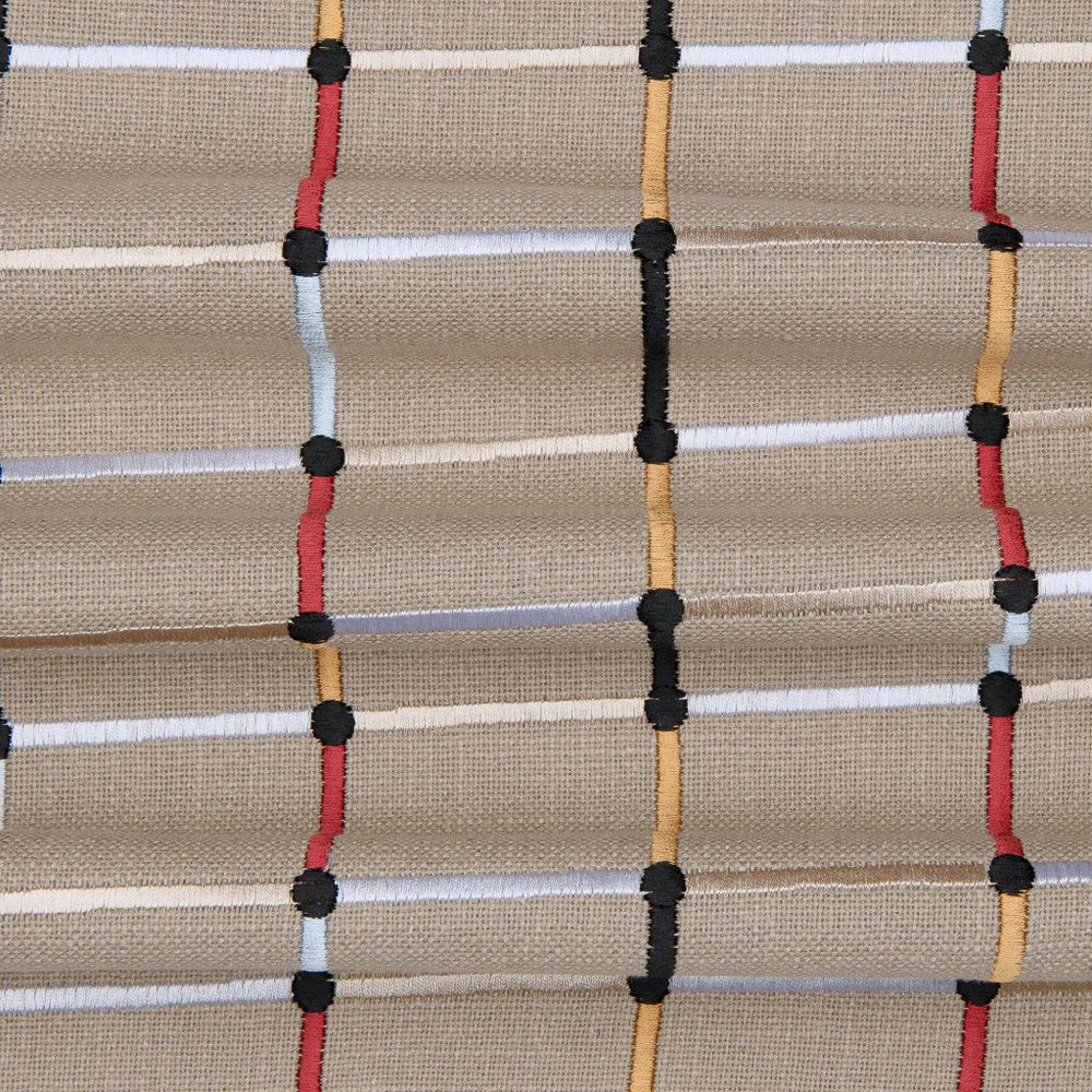 24" Beige Check Cotton Blend Throw Pillow With Embroidery
