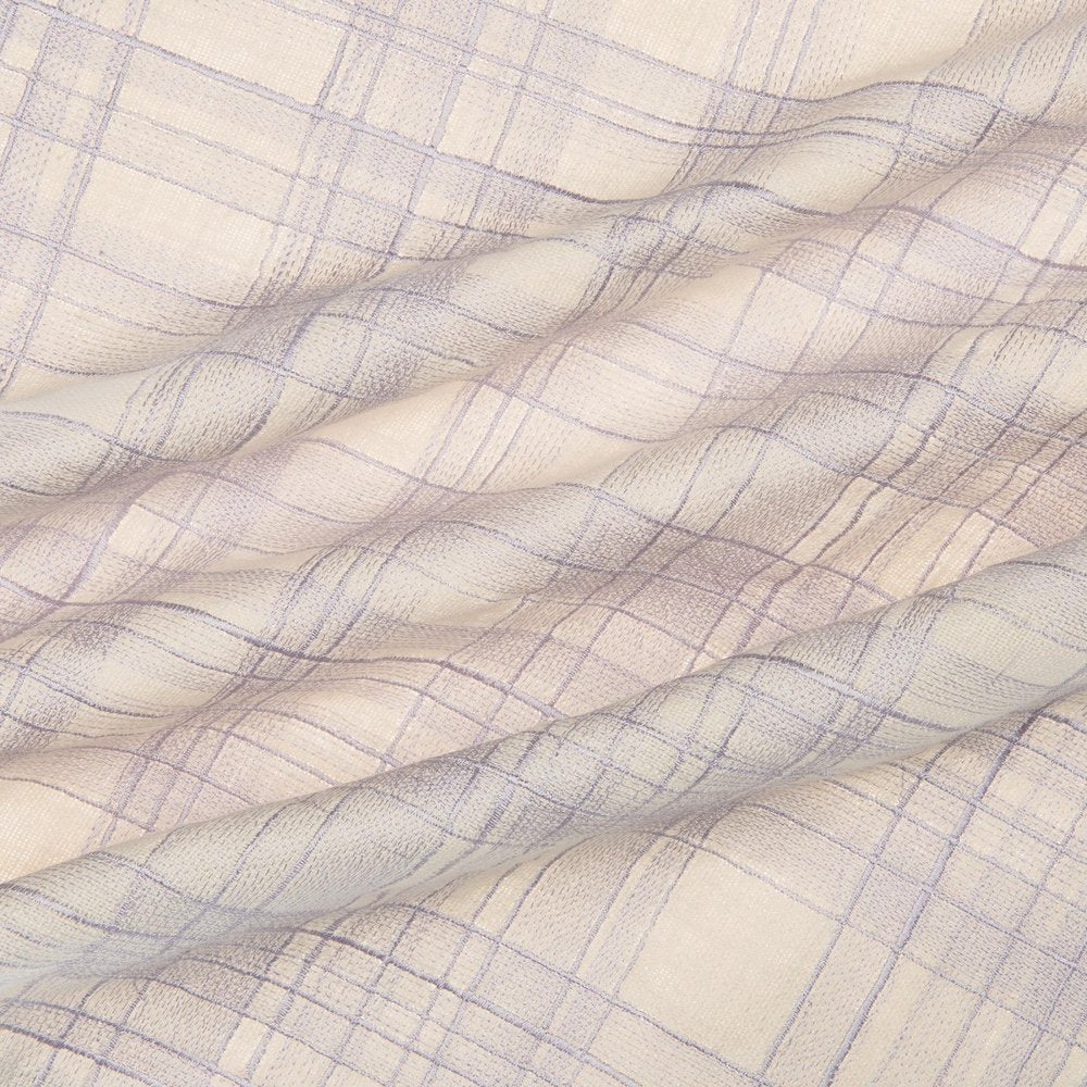 20" Ivory Check Cotton Blend Throw Pillow With Embroidery