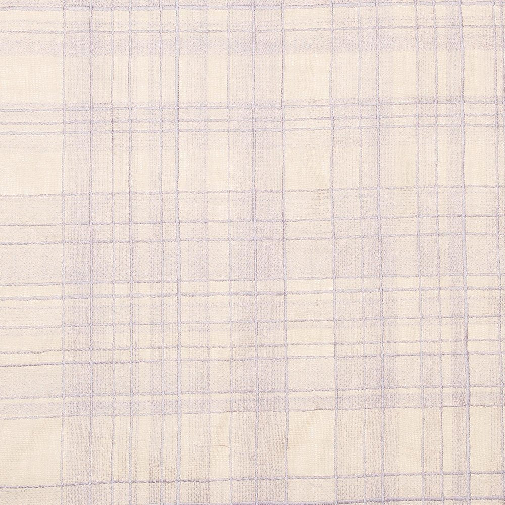 24" Ivory Check Cotton Blend Throw Pillow With Embroidery
