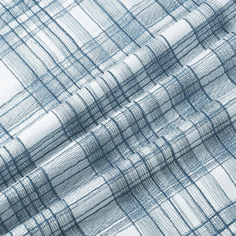 20" Blue Check Cotton Blend Throw Pillow With Embroidery
