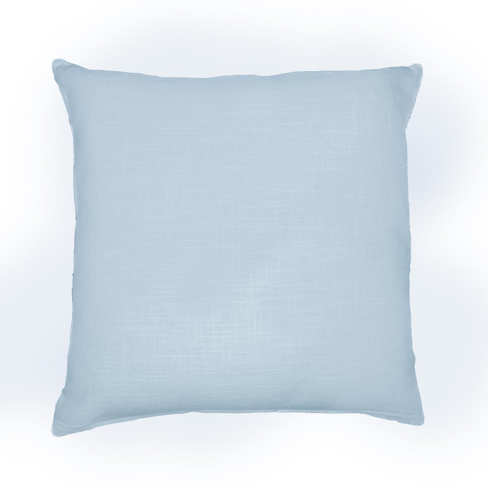 24" Blue Check Cotton Blend Throw Pillow With Embroidery