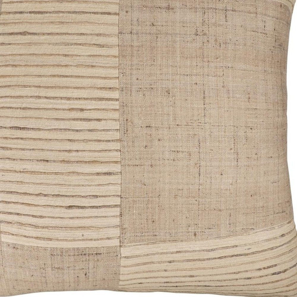 24" Brown and Beige Geometric Silk Throw Pillow With Embroidery