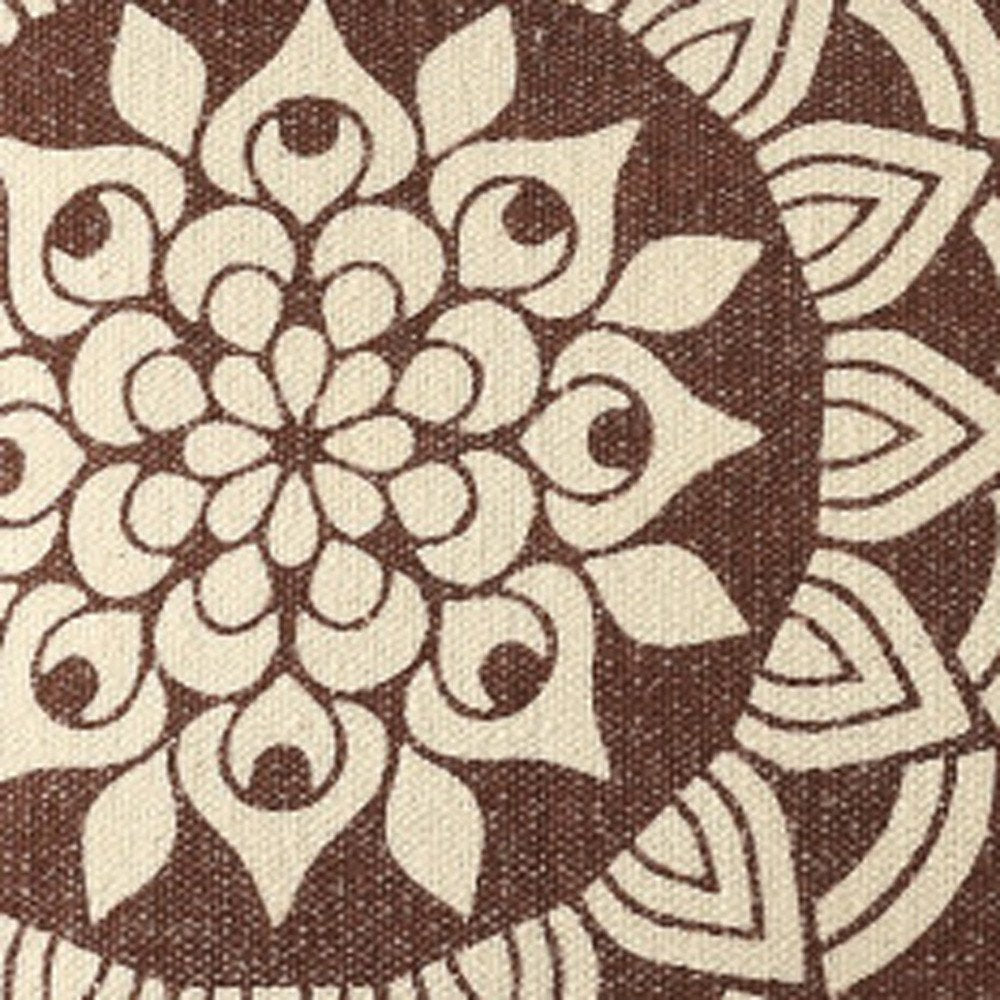 16" X 24" Brown and Ivory Medallion Cotton Lumbar Throw Pillow With Texture