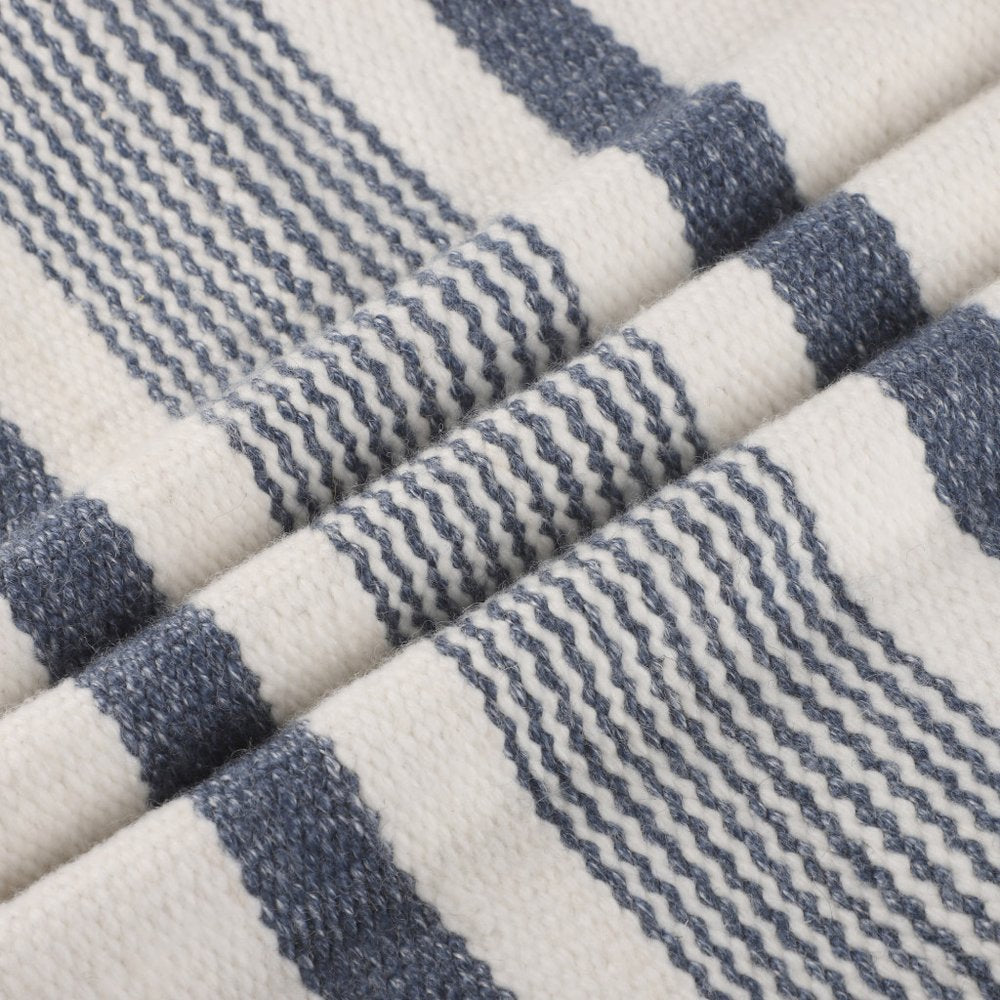 20" Navy and White Striped Throw Pillow With Ruffle