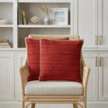 Set of Two 20" Red Cotton And Jute Throw Pillows with Texture