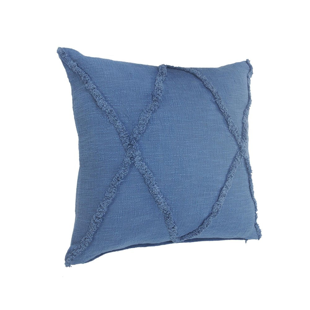 Set of Two Blue Diamond Cotton Throw Pillow With Fringe