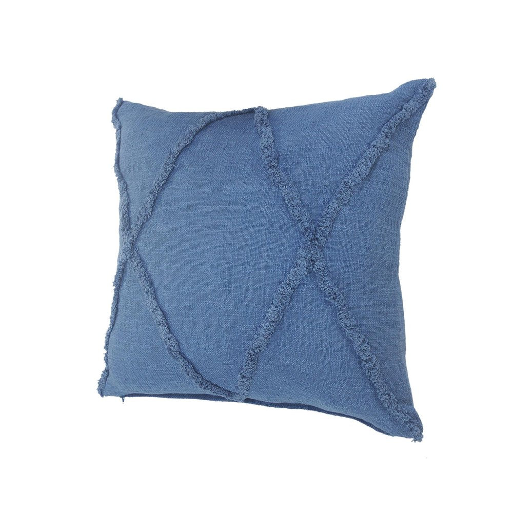Set of Two Blue Diamond Cotton Throw Pillow With Fringe