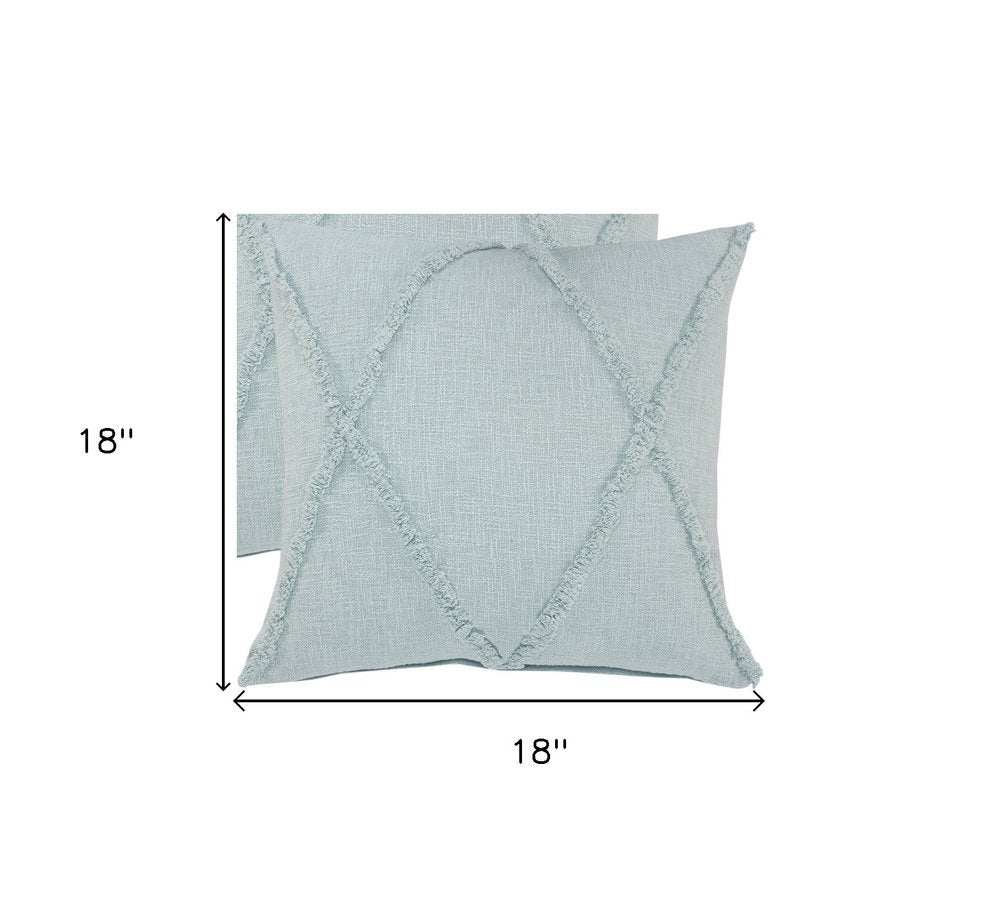 Set of Two Blue Diamond Cotton Throw Pillow With Fringe