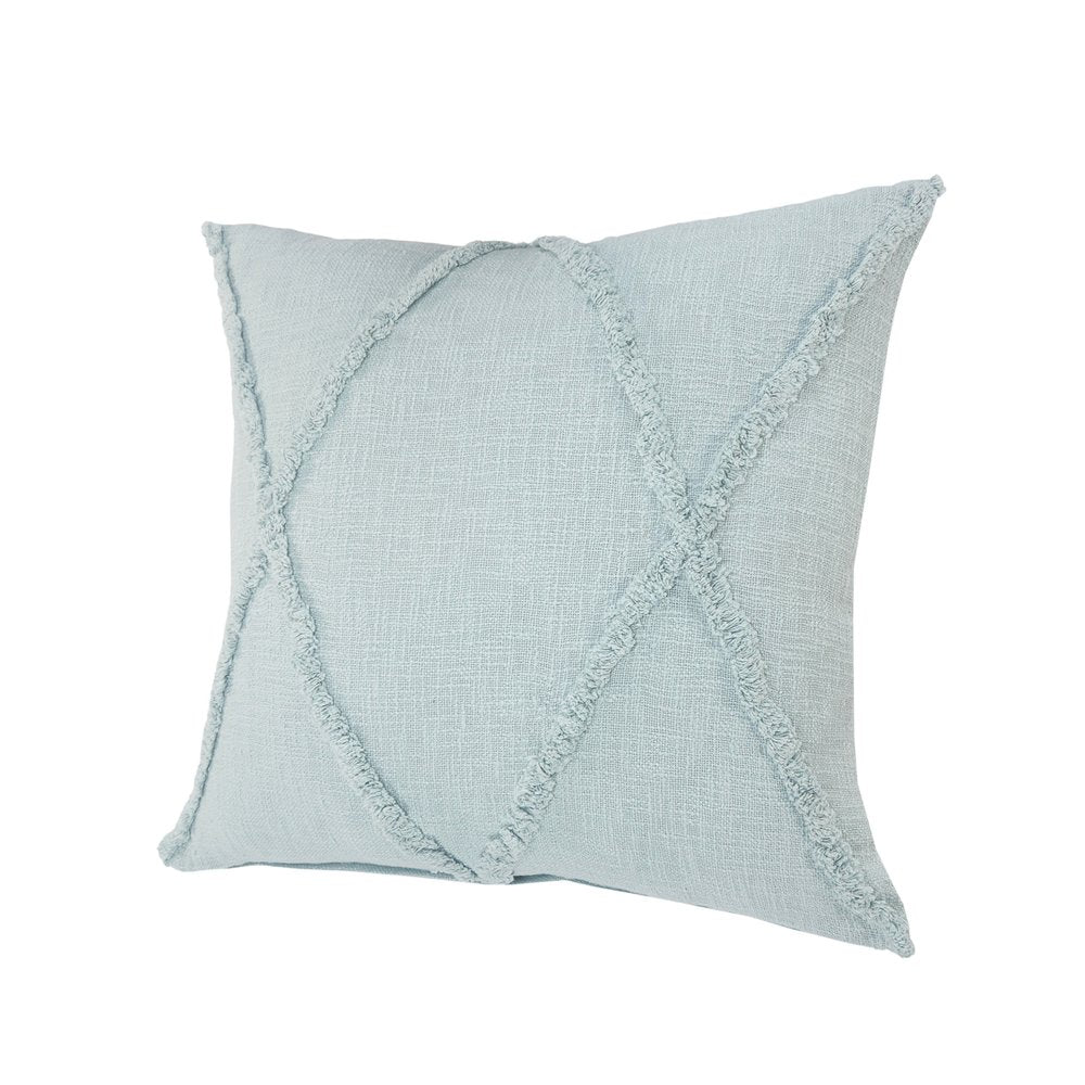 Set of Two Blue Diamond Cotton Throw Pillow With Fringe