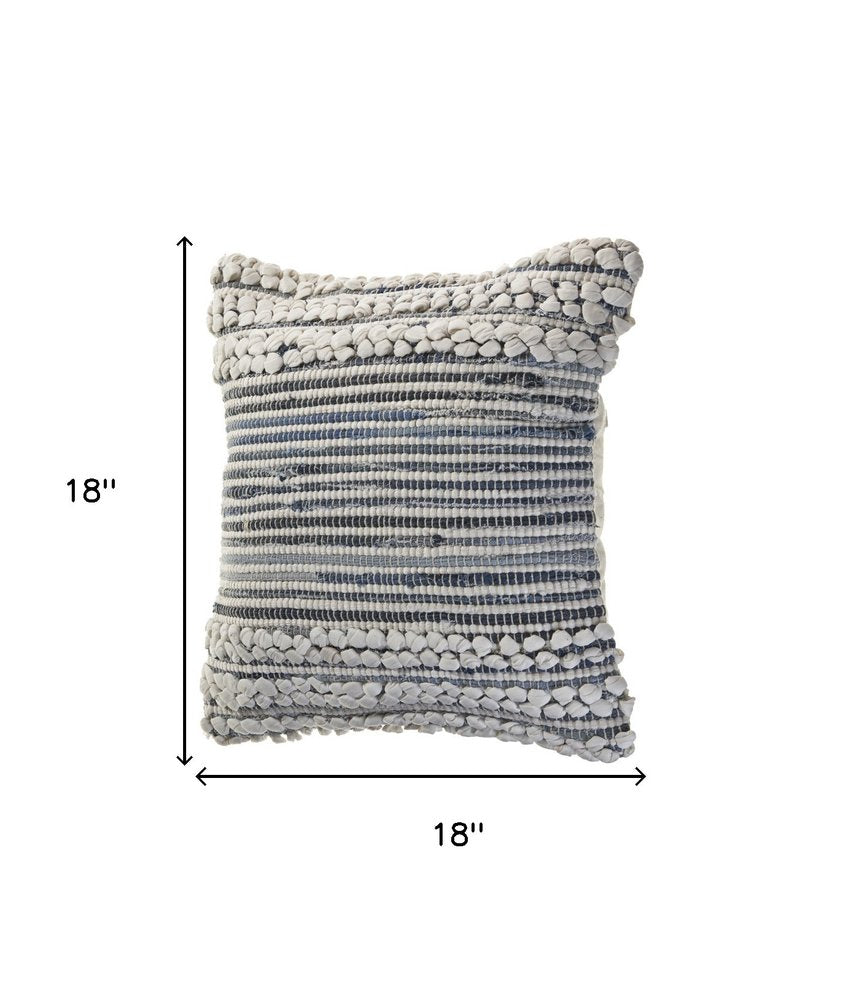 Set of Two 18" Blue And Ivory Cotton Throw Pillows with Texture