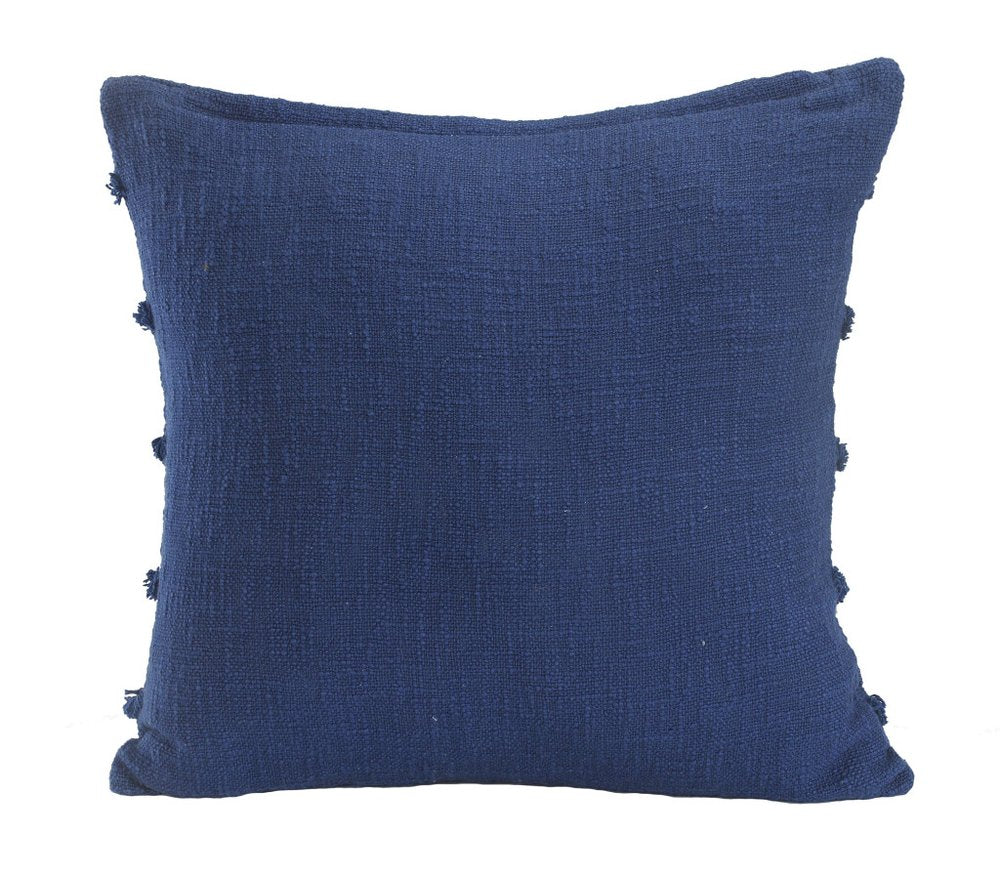 Set of Two Navy Blue Ribbed Cotton Throw Pillow With Fringe