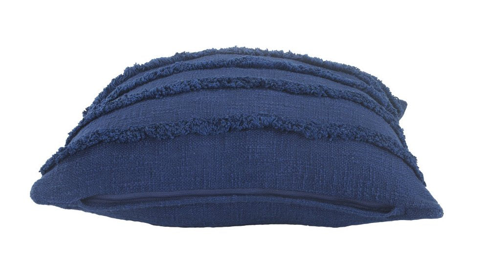 Set of Two Navy Blue Ribbed Cotton Throw Pillow With Fringe