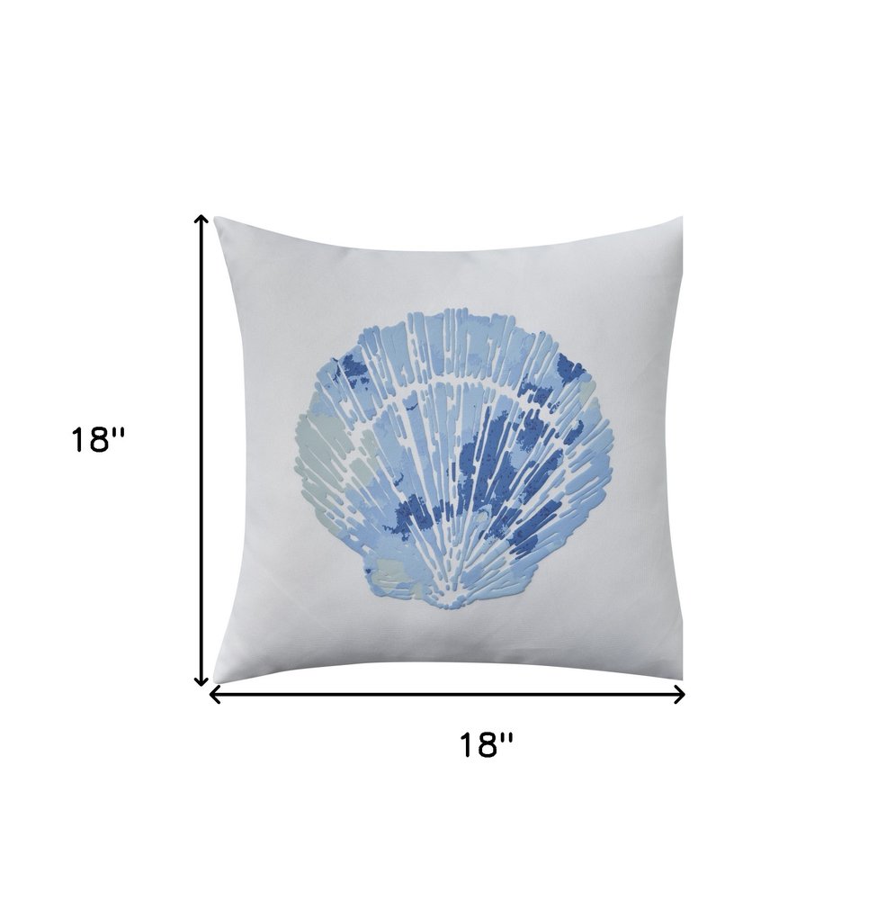 18" Blue And White Coastal Seashell Throw Pillow