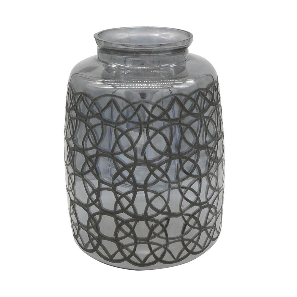12" Dark Gray Geometric Round Glass Table Vase
