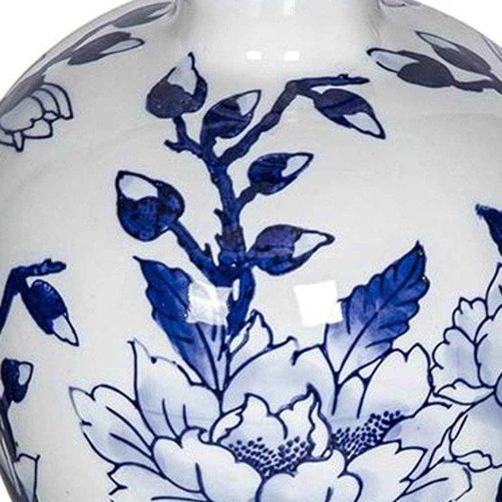 10" Blue And White Floral Round Porcelain Table Vase