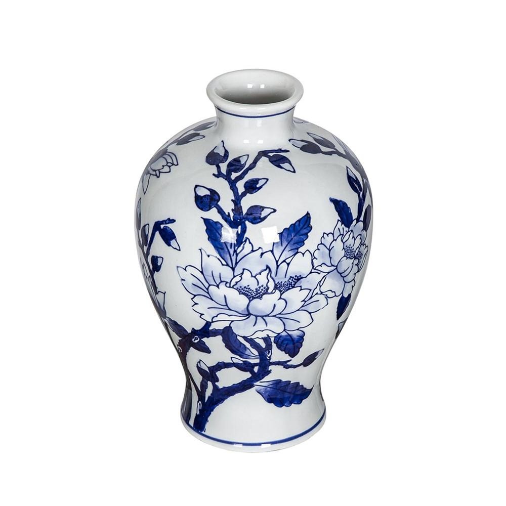 10" Blue And White Floral Round Porcelain Table Vase