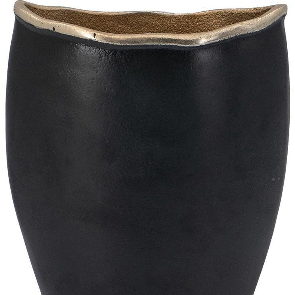 10" Black And Gold Cast Aluminum Oval Table Vase