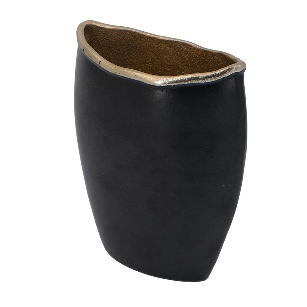 10" Black And Gold Cast Aluminum Oval Table Vase