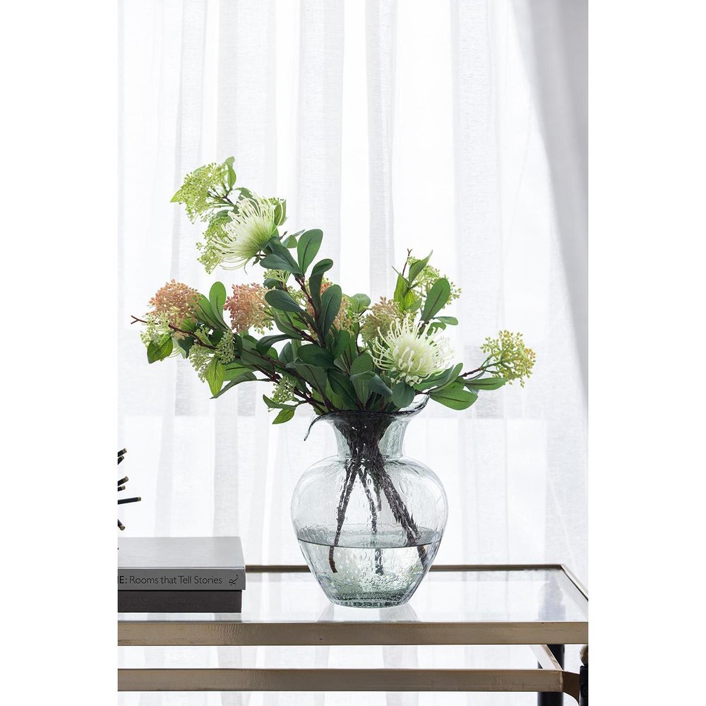 10" Light Gray Bubble Glass Round Table Vase