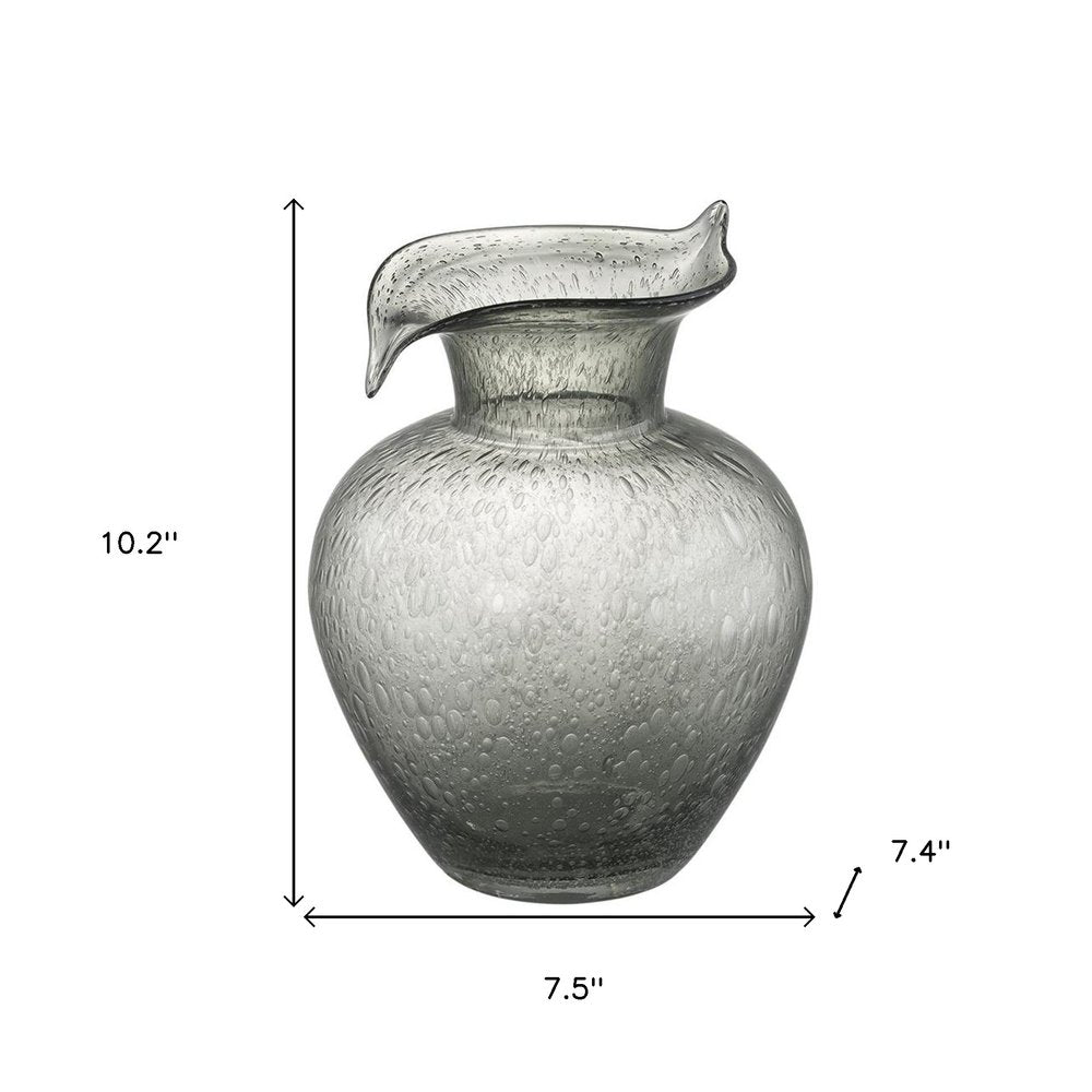 10" Light Gray Bubble Glass Round Table Vase