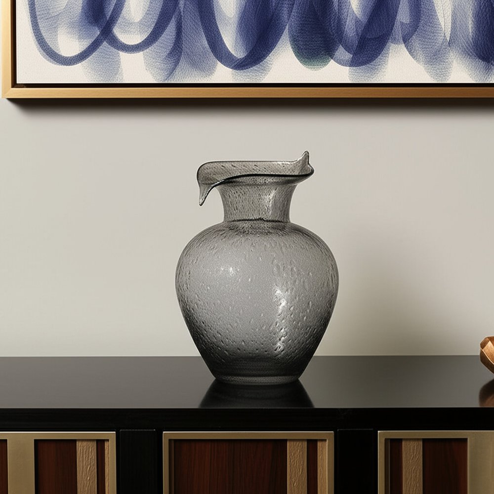 10" Light Gray Bubble Glass Round Table Vase